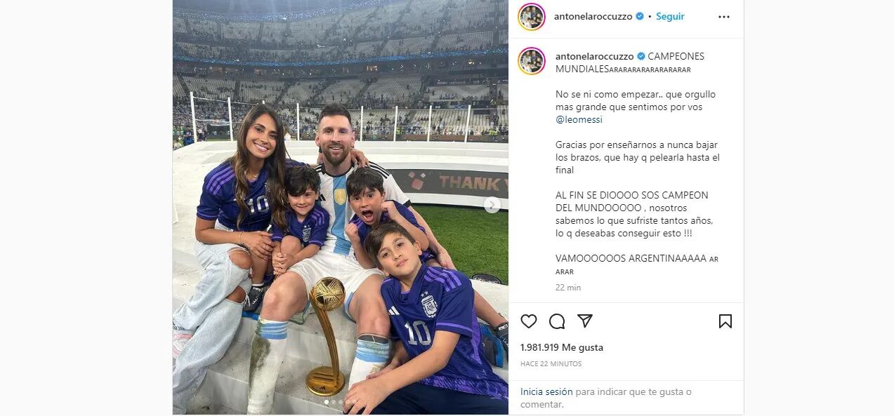 Antonela Roccuzzo le dedicó un emocionante mensaje a Lionel Messi tras ganar la Copa del Mundo: “Sabemos lo que sufriste”