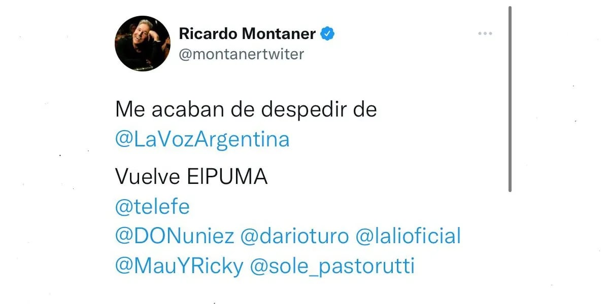 “Me despidieron de La Voz Argentina, vuelve El Puma”, el tuit de Ricardo Montaner que desató una catarata de comentarios