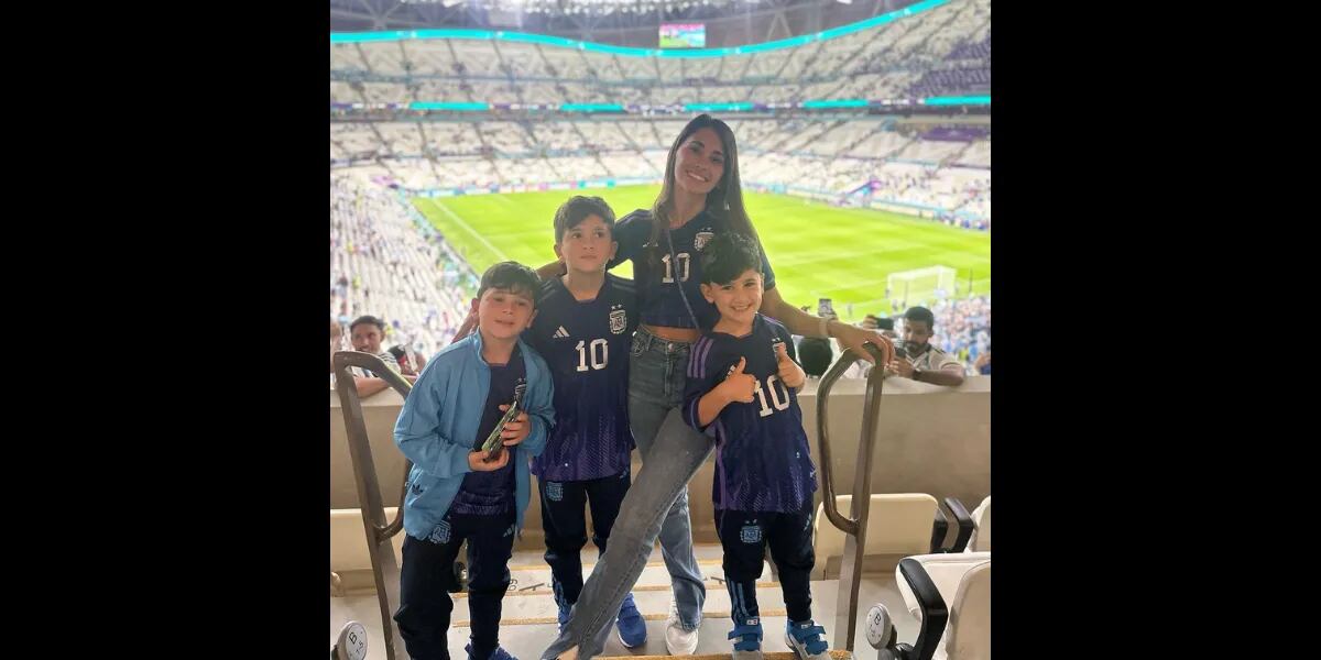 Antonela Roccuzzo y sus hijos se pintaron la cara para alentar a Argentina en el Mundial Qatar 2022