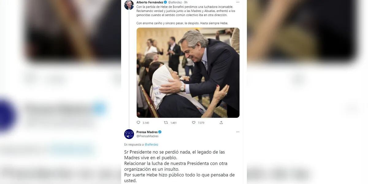 La dura crítica de Madres de Plaza de Mayo a Alberto Fernández por su despedida a Hebe de Bonafini: “No se perdió nada”