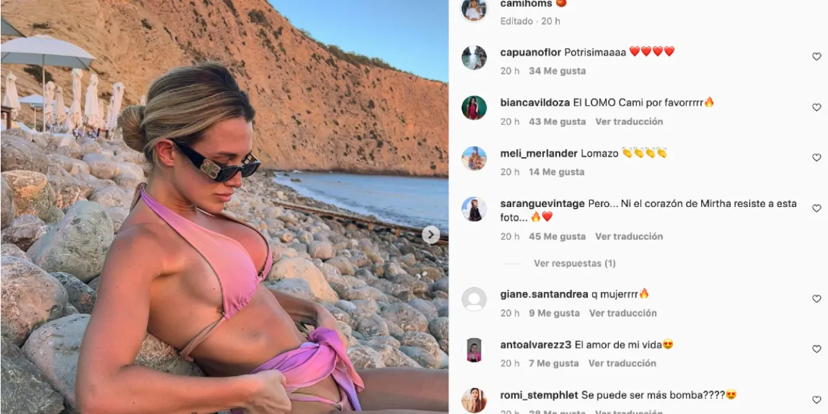 En microbikini rosa y sobre las rocas, Camila Homs deslumbró en Ibiza