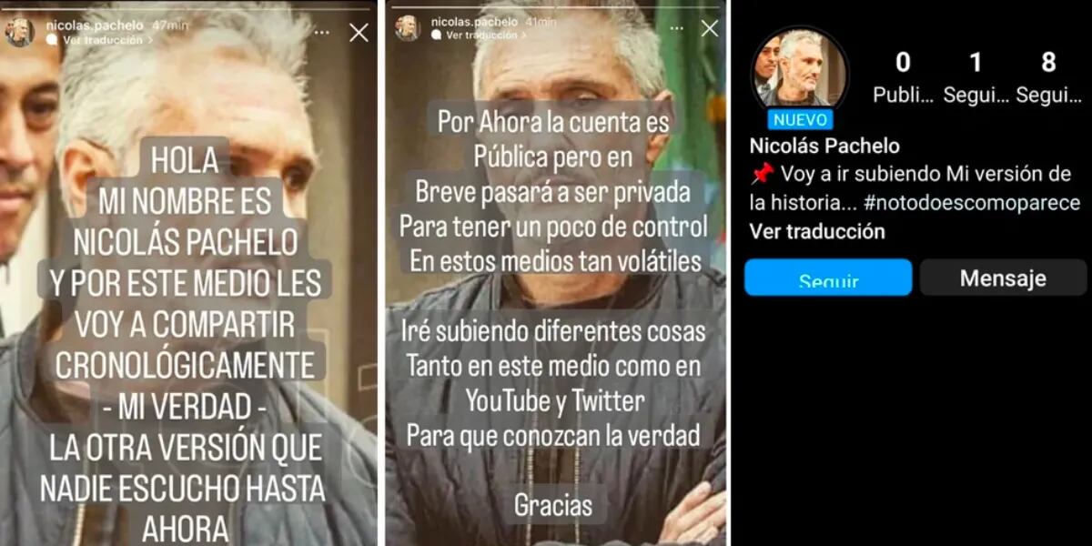 Nicolás Pachelo se abrió una cuenta de Instagram y YouTube para "contar la verdad" del caso García Belsunce: "No todo es como parece"