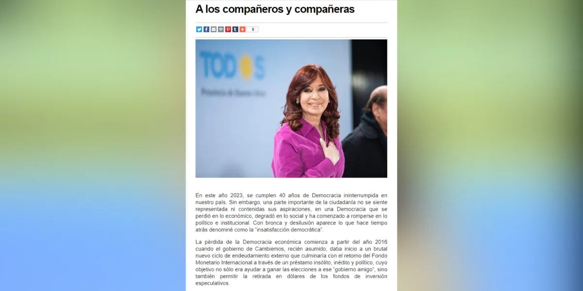 Cristina Kirchner ratificó que no será candidata en las elecciones 2023: “No voy a ser mascota del poder”