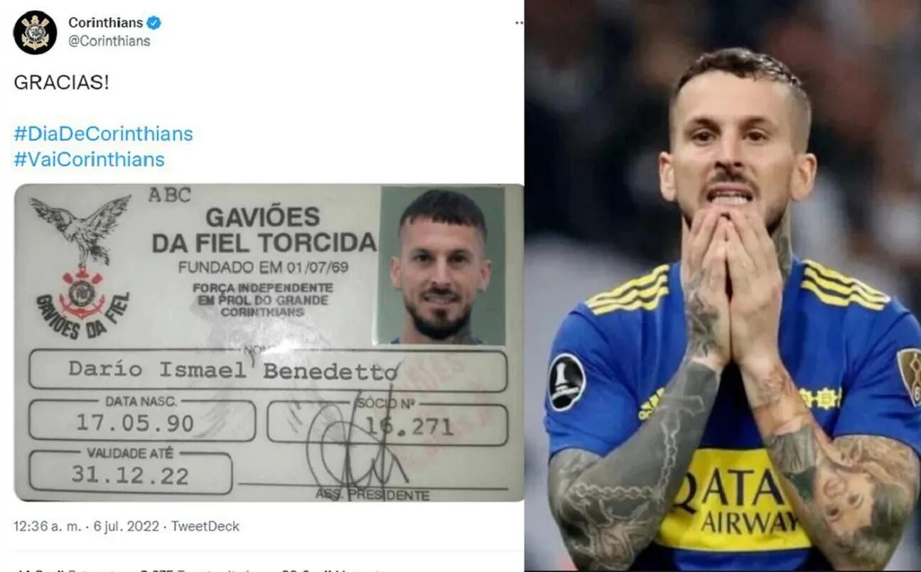 Desde las redes sociales del Corinthians bromearon con que Benedetto es socio del club