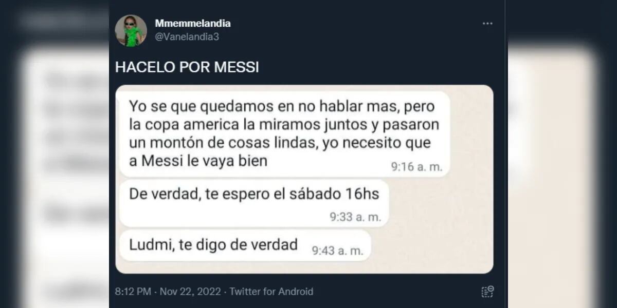 Le pidió a su ex de ver juntos el partido de Argentina contra México y se viralizó: "Necesito que a Lionel Messi le vaya bien"