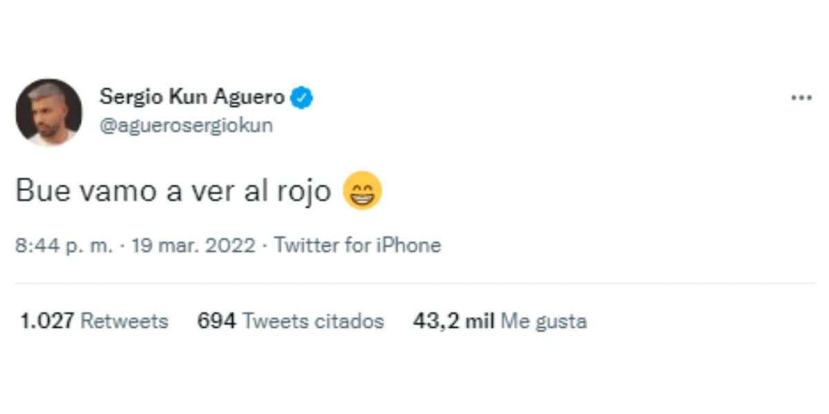 Los comentarios del Kun Agüero en Twitter sobre el clásico entre Independiente y Racing: “Para mí empatamos”