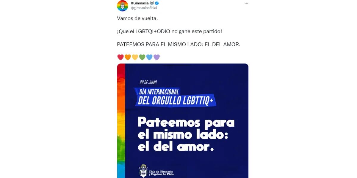 La repudiable publicación de Gimnasia de La Plata en el Día Internacional del Orgullo LGBTTIQ+