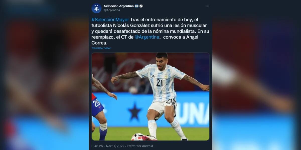 Convocaron de urgencia a Ángel Correa a la Selección Argentina 