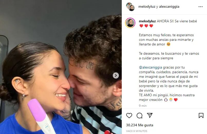 Alex Caniggia y Medoly Luz están embarazados: anunciaron en redes que tendrán su primer bebé
