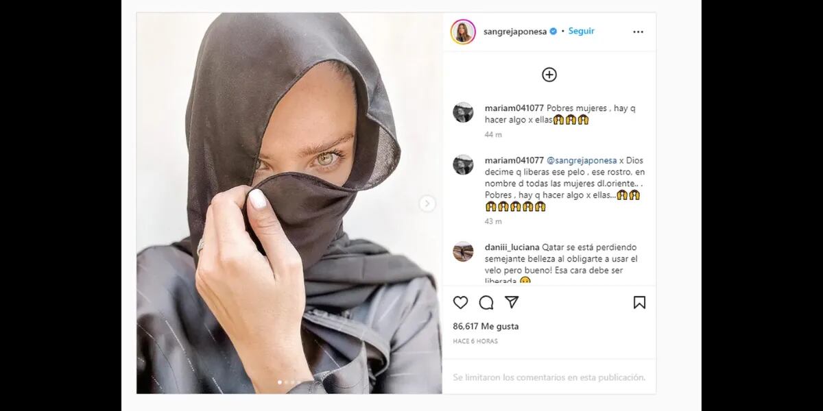 La China Suárez se sacó una foto con la cara cubierta por un velo en Qatar y recibió una catarata de críticas