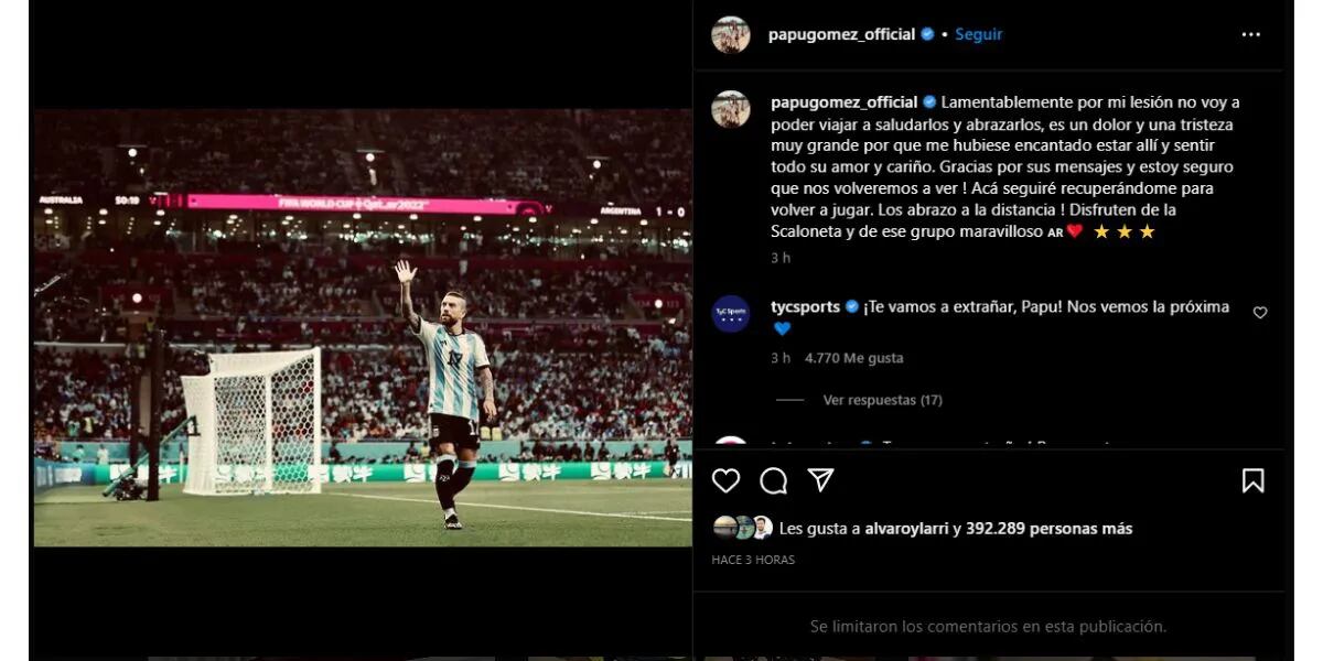El contundente mensaje de Papu Gómez en medio de los rumores de crisis en la Selección Argentina: “Una tristeza”
