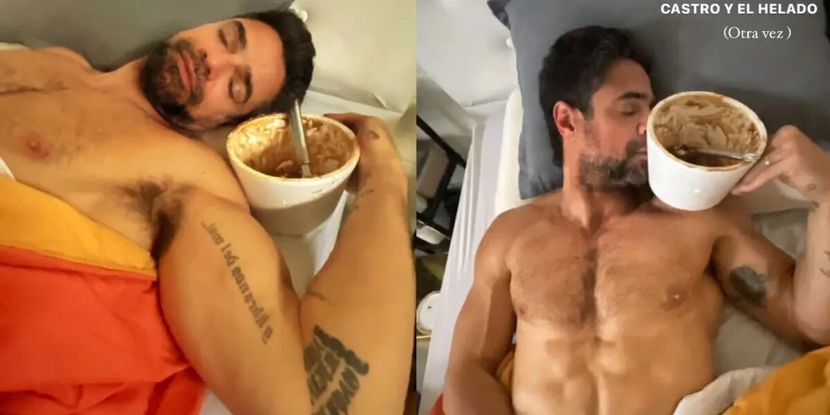 Flor Vigna mostró a Luciano Castro in fraganti mientras dormía con el torso desnudo y el pote de helado en la mano