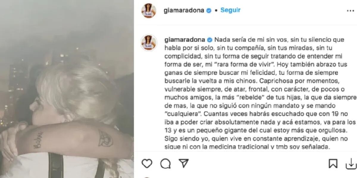 En medio de su crisis con Osvaldo, Gianinna Maradona publicó una desgarradora carta llena de elogios para Claudia Villafañe: “Nada sería de mi sin vos”