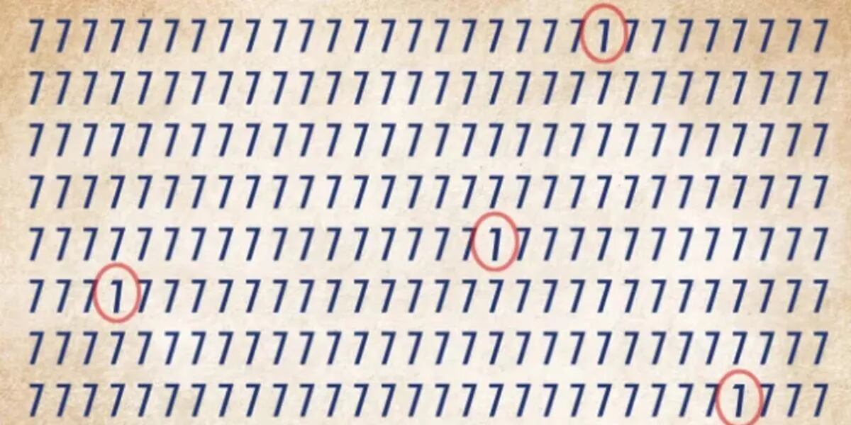 Reto visual para agudizar la vista: encontrá los cuatro números “1” en una multitud de “7”