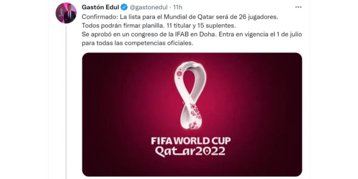 Qatar 2022: la FIFA confirmó que las selecciones podrán contar con 26 jugadores y tendrán 5 cambios
