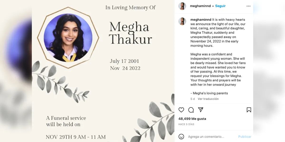 Murió la famosa tiktoker Megha Thakur: tenía 21 años