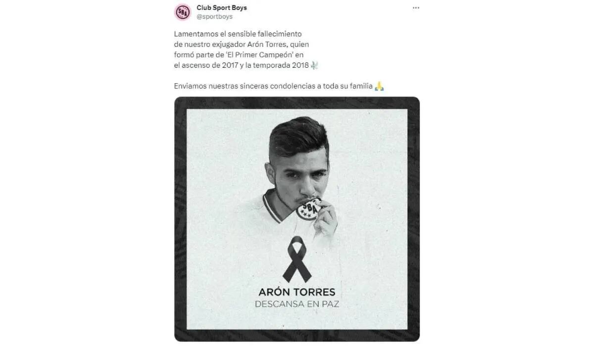 Arón Torres, campeón con Sport Boys en el ascenso del 2017, falleció a los 26 años