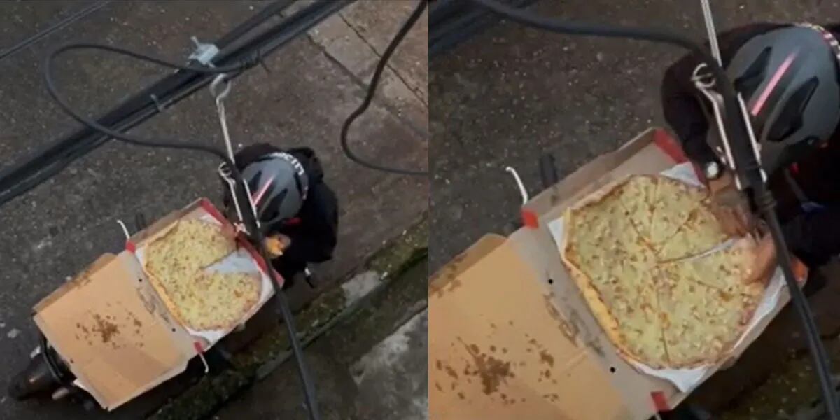 El video de un repartidor de pizza comiendo antes de entregarla que indignó a todos: "Sorprendió su técnica" 