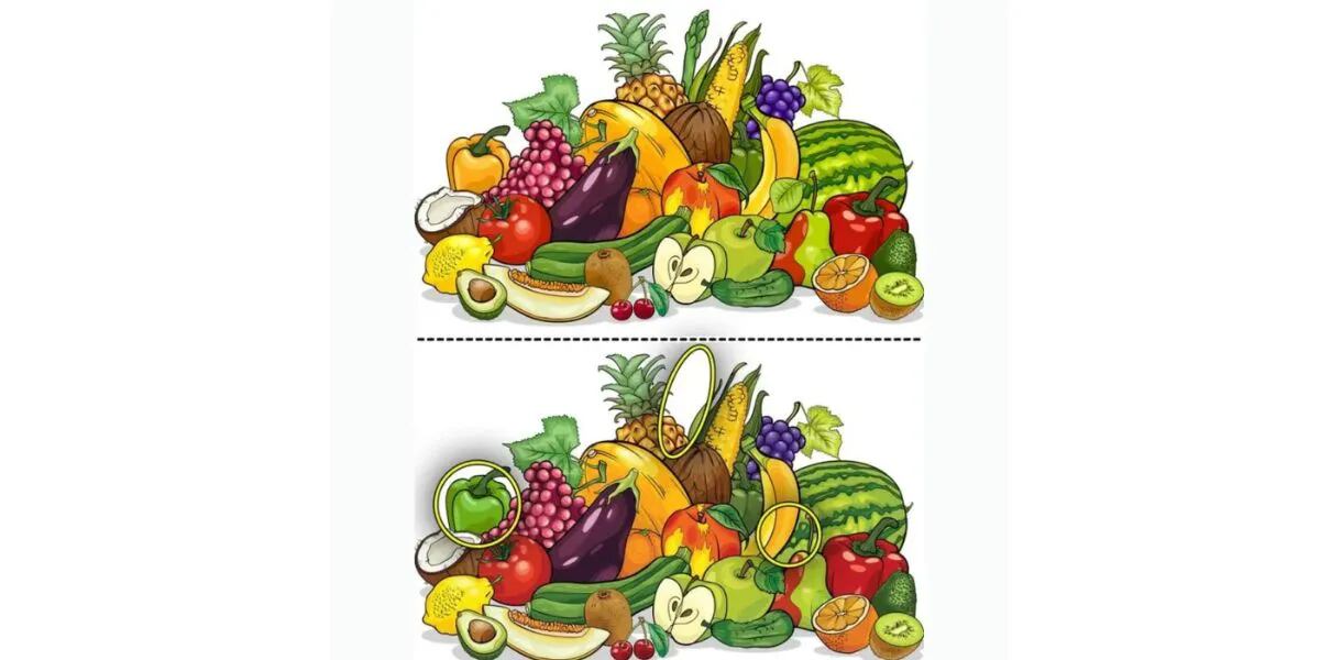 Reto visual para observadores: encontrá las TRES DIFERENCIAS entre las frutas y verduras en este reto visual