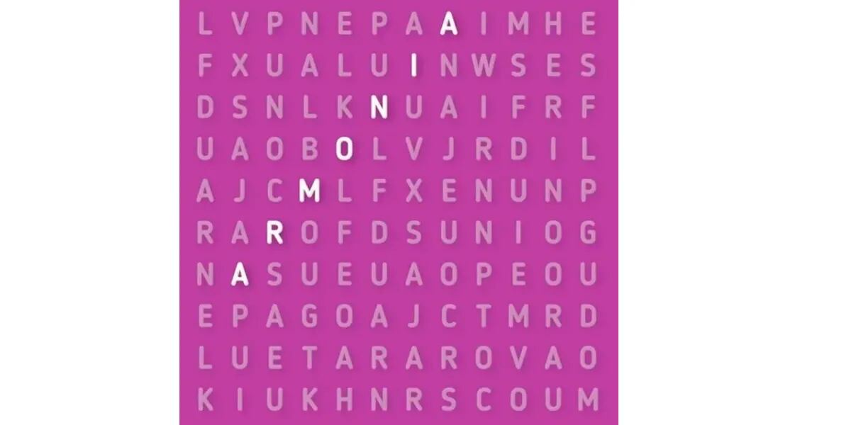 Reto visual con sopa de letras: encontrar la palabra ARMONÍA oculta en la imagen