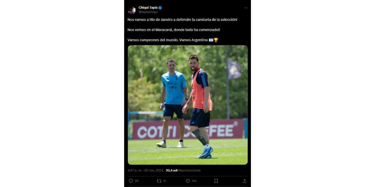 Chiqui Tapia palpitó el partido de Argentina contra Brasil y el mensaje ilusionó a los hinchas: “Donde todo ha comenzado”