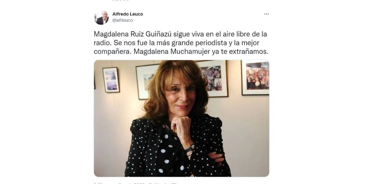 Los periodistas de Radio Mitre despidieron a Magdalena Ruiz Guiñazú: "Cómo olvidarte querida maestra"