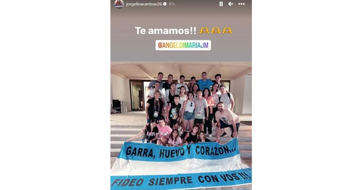 La imponente bandera que la esposa de Ángel Di María hizo para el jugador de la Selección Argentina: “Siempre con vos”
