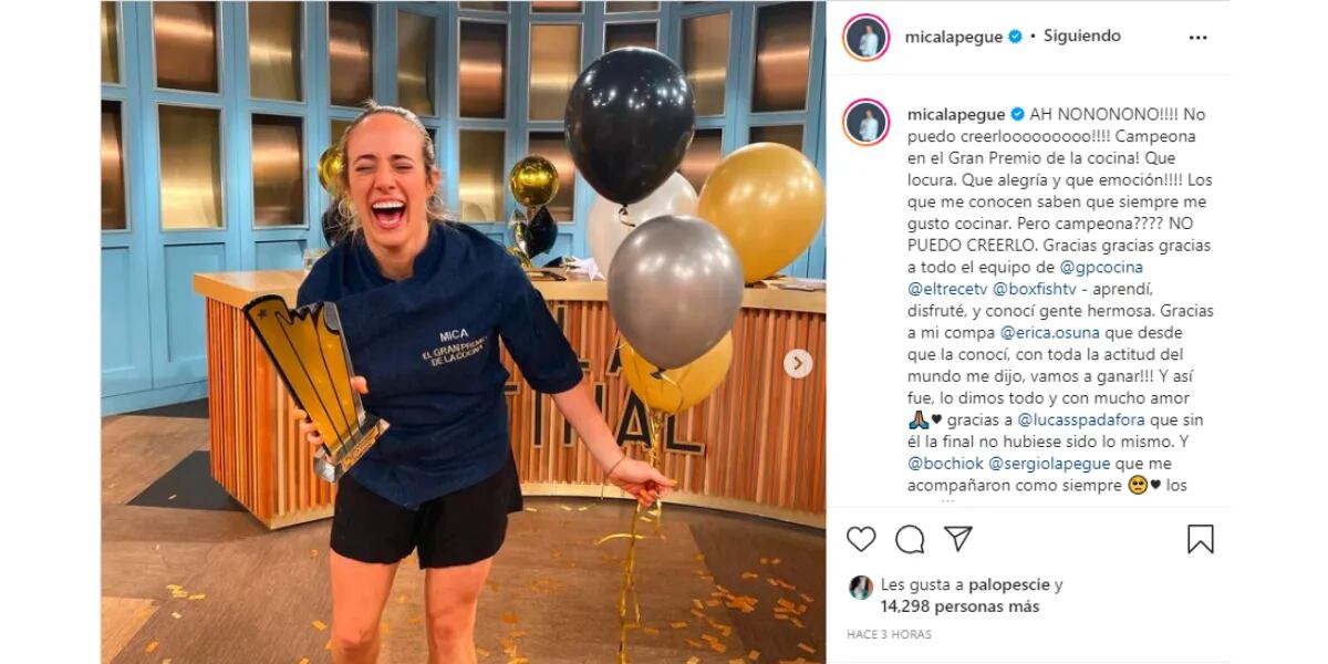 Mica Lapegüe es la nueva campeona de “El Gran Premio de la Cocina Famosos”: “No lo puedo creer, lo dimos todo”