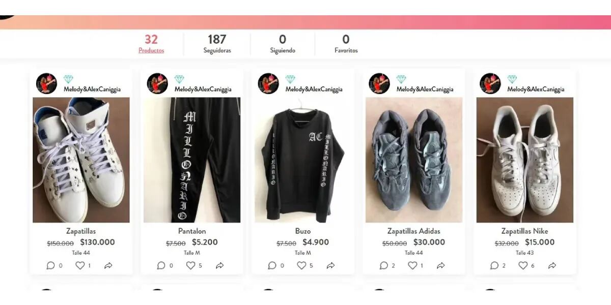 Alex Caniggia y Melody Luz venden ropa online a precios exorbitantes: "Zapatillas a $130.000"