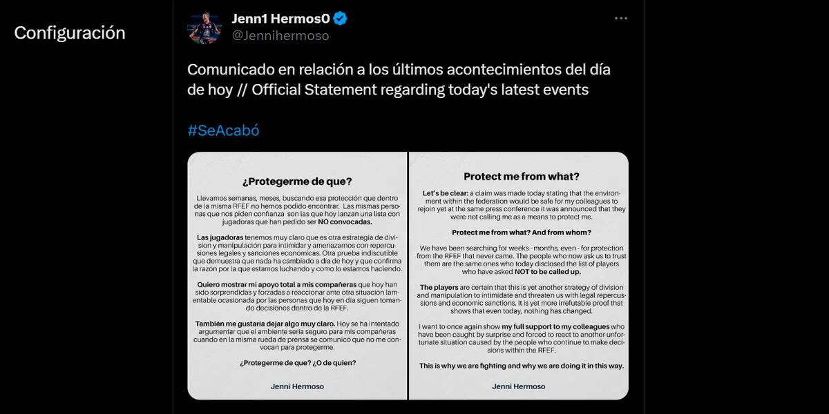 Tras el escándalo del beso del entrenador, Jenni Hermoso no fue convocada a la selección española: “¿Protegerme de qué?”