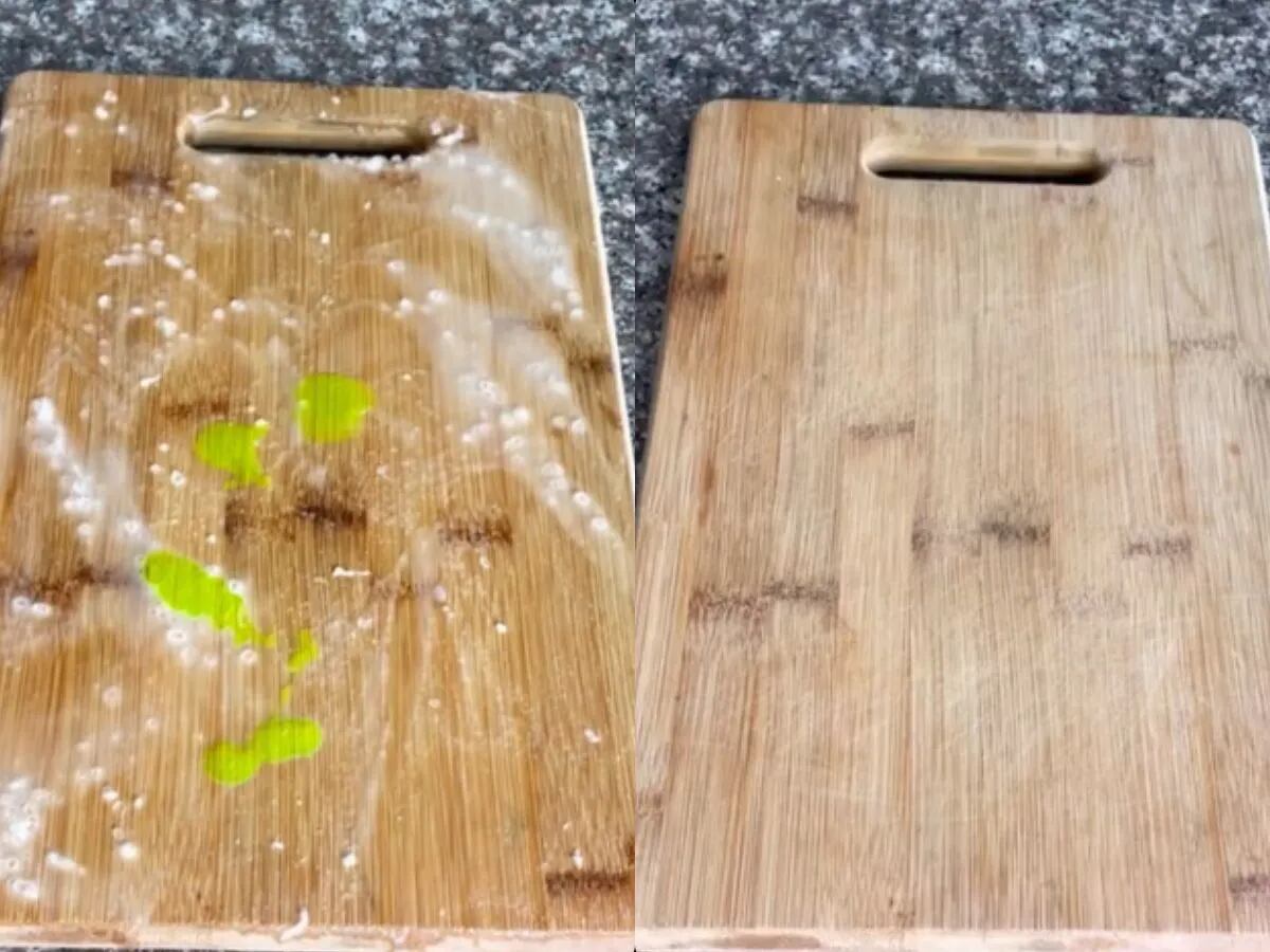 El truco definitivo para limpiar en segundos las tablas de madera que usas  al cocinar