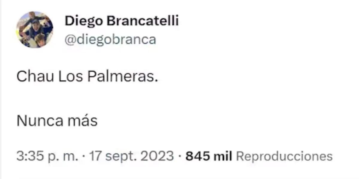 La reacción de Diego Brancatelli tras el abrazo de Javier Milei y el líder de Los Palmeras: “Chau”