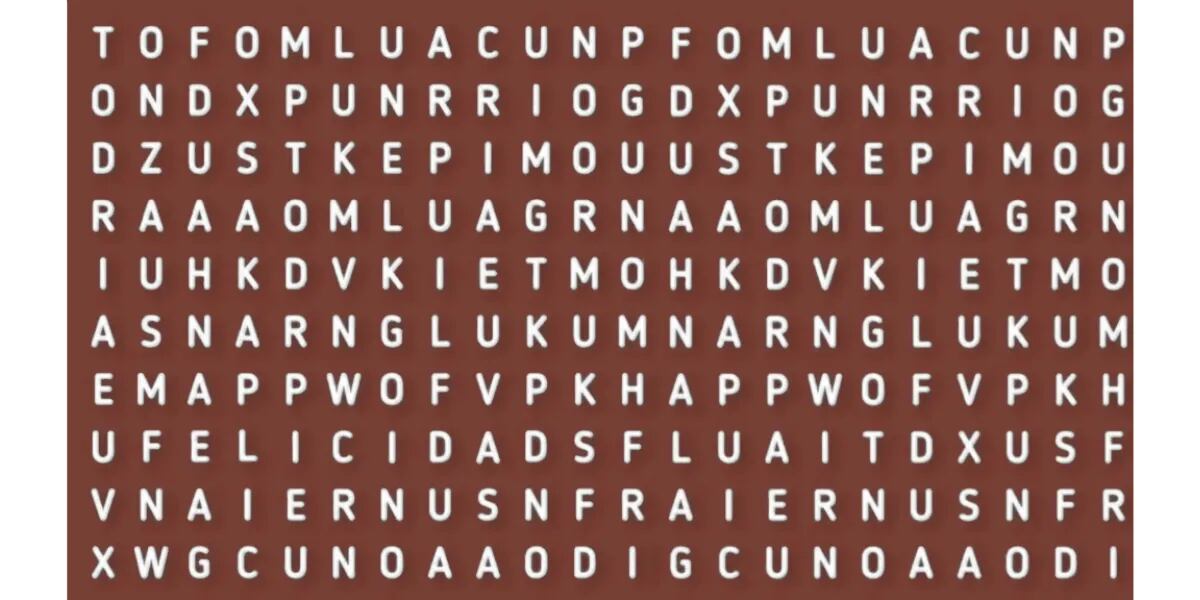 Reto visual para resolver en 6 segundos: encontrá la palabra “FELICIDAD” en la sopa de letras