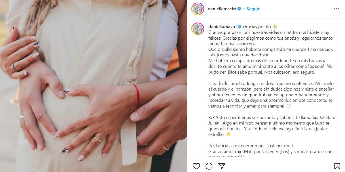Daniella Mastricchio, ex Chiquititas, anunció que perdió su embarazo: "Me duele el corazón"