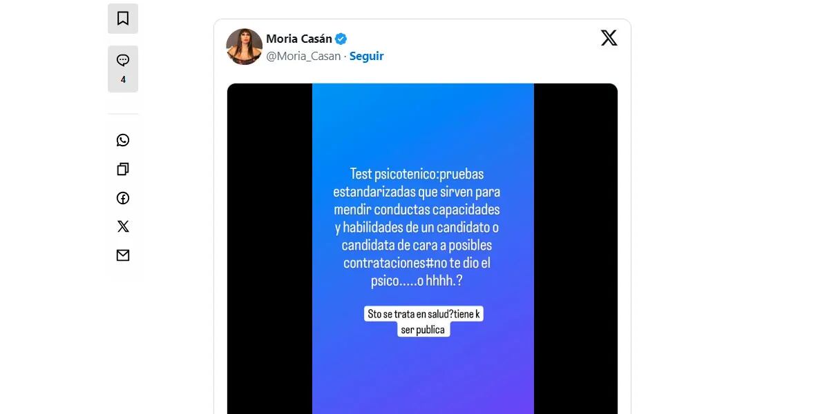 Moria Casán apoyó a Malena Galmarini en el debate por el examen psicotécnico: “Mami Mo los banca”