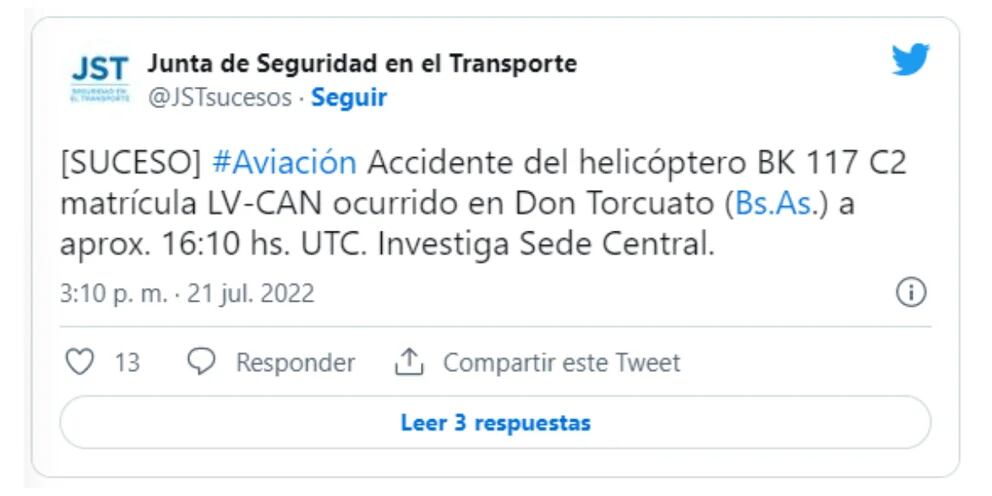 Se cayó un helicóptero en Don Torcuato tras perder el control: llevaba 5 pasajeros