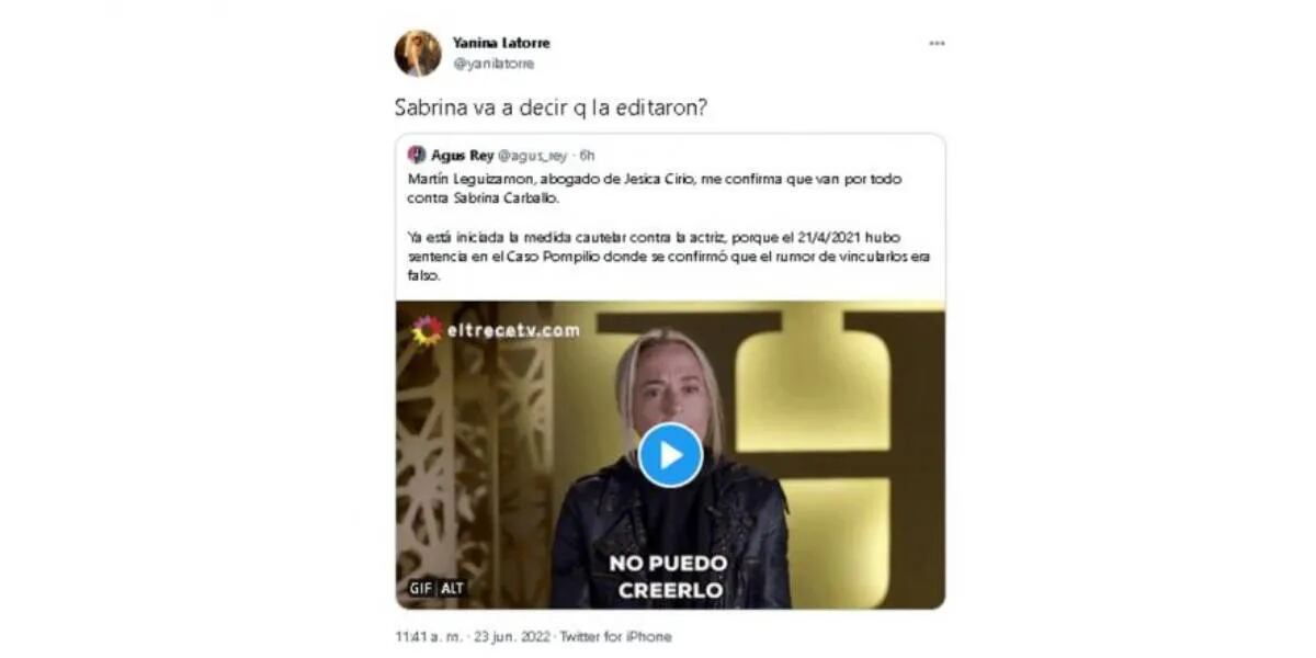 Yanina Latorre plantó bandera en la polémica entre Sabrina Carballo y Jésica Cirio: “Va a decir que la editaron”