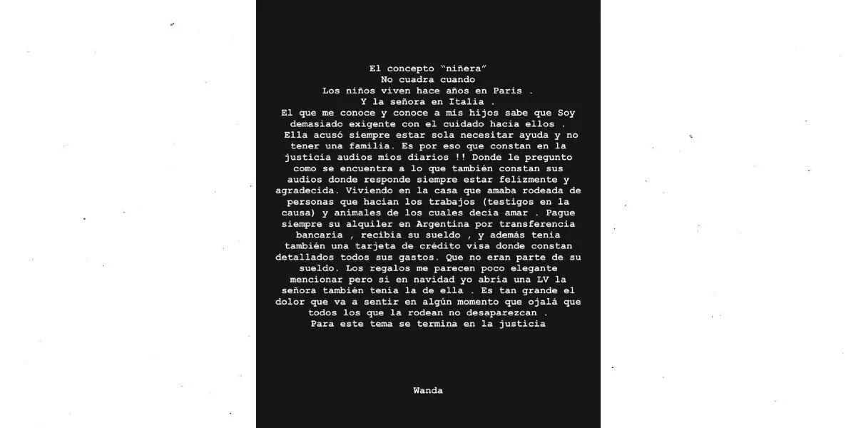 Las filosas publicaciones de Wanda Nara mostrando los documentos de Carmen, su exempleada: “Hablemos con la verdad”