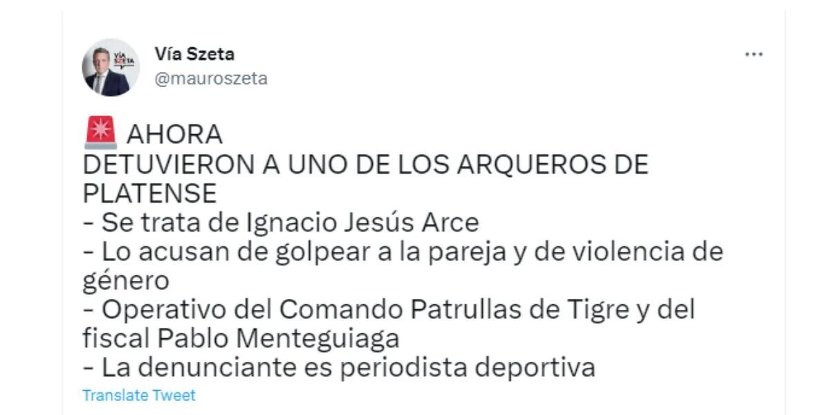 Detuvieron a Ignacio Arce, el arquero de Platense, por violencia de género