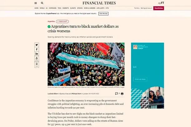 Duro diagnóstico del Financial Times: "La confianza en la economía argentina se está evaporando"
