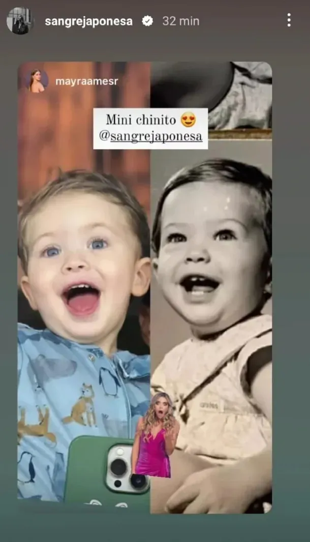 "Mini chinito", la China Suárez comparó una foto de Amancio con una de su infancia y mostró que son dos gotas de agua