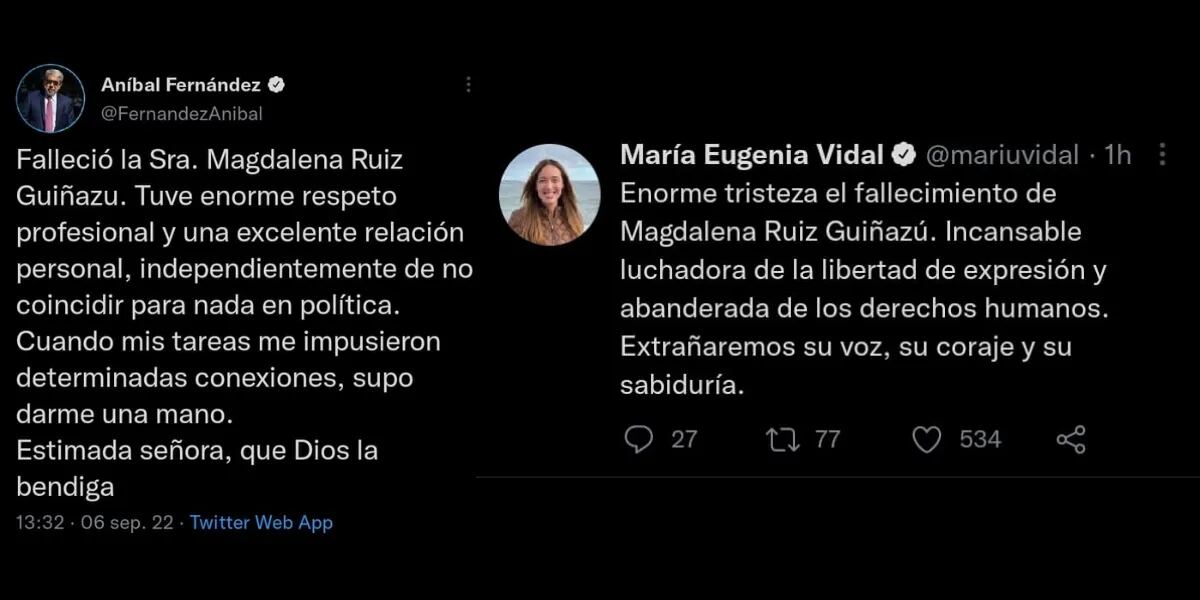La sentida despedida del arco político a Magdalena Ruiz Guiñazú