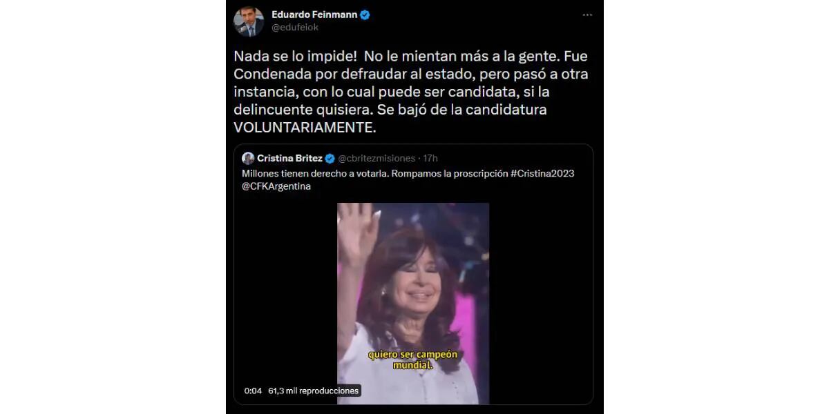 Eduardo Feinmann cruzó al Gobierno por la “proscripción” a Cristina Kirchner: “La delincuente”