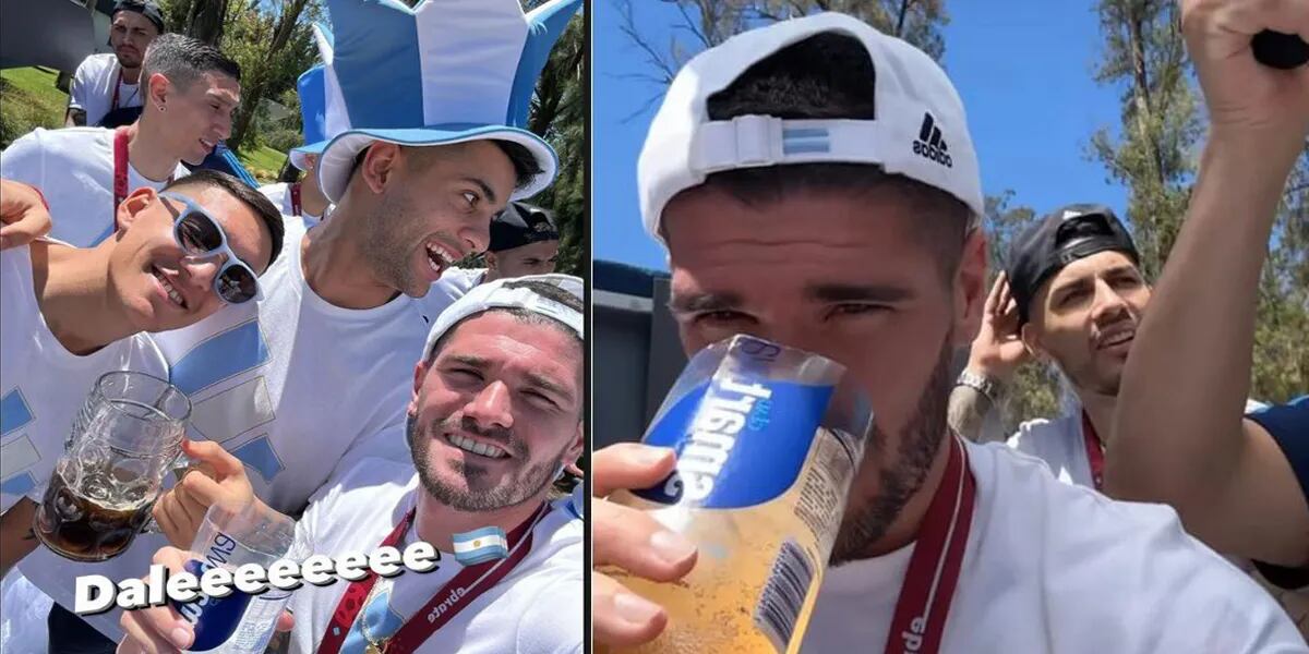 La jarra loca que armó Lio Messi y champagne en una botella cortada de Rodrigo De Paul