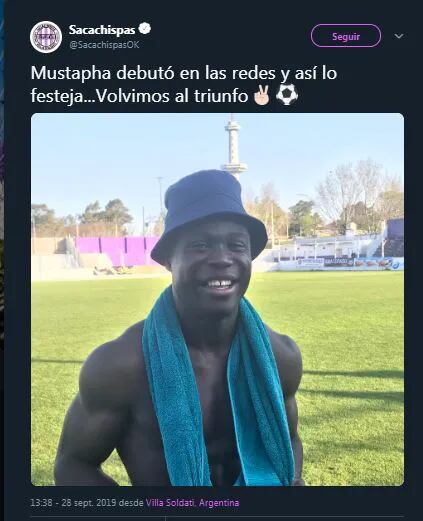 Posteo del club del jugador que imitó al negro de WhatsApp.