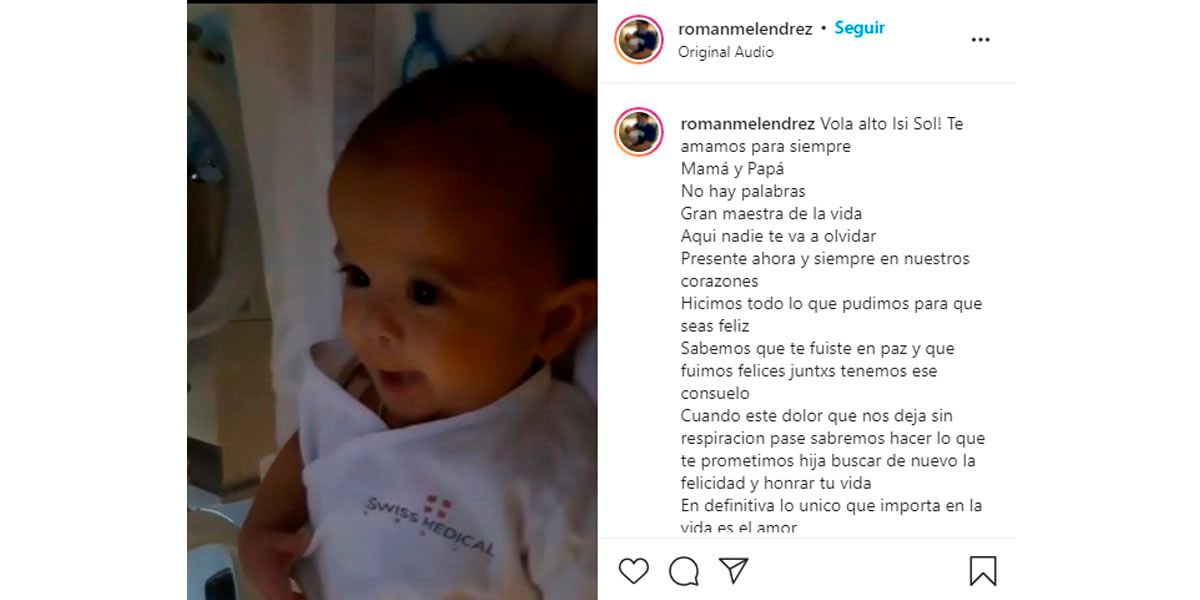 Conmoción: murió Isabella Sol, la hija de los actores Vanesa Madia y Román Melendrez