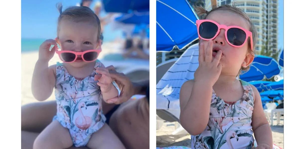 Mallita de cisnes y anteojos rosas: Pampita compartió el canchero look de su hija Ana para ir a la playa