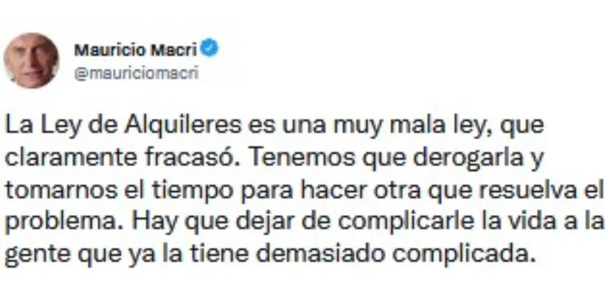 Mauricio Macri pidió derogar la Ley de Alquileres: "Es muy mala, claramente fracasó"