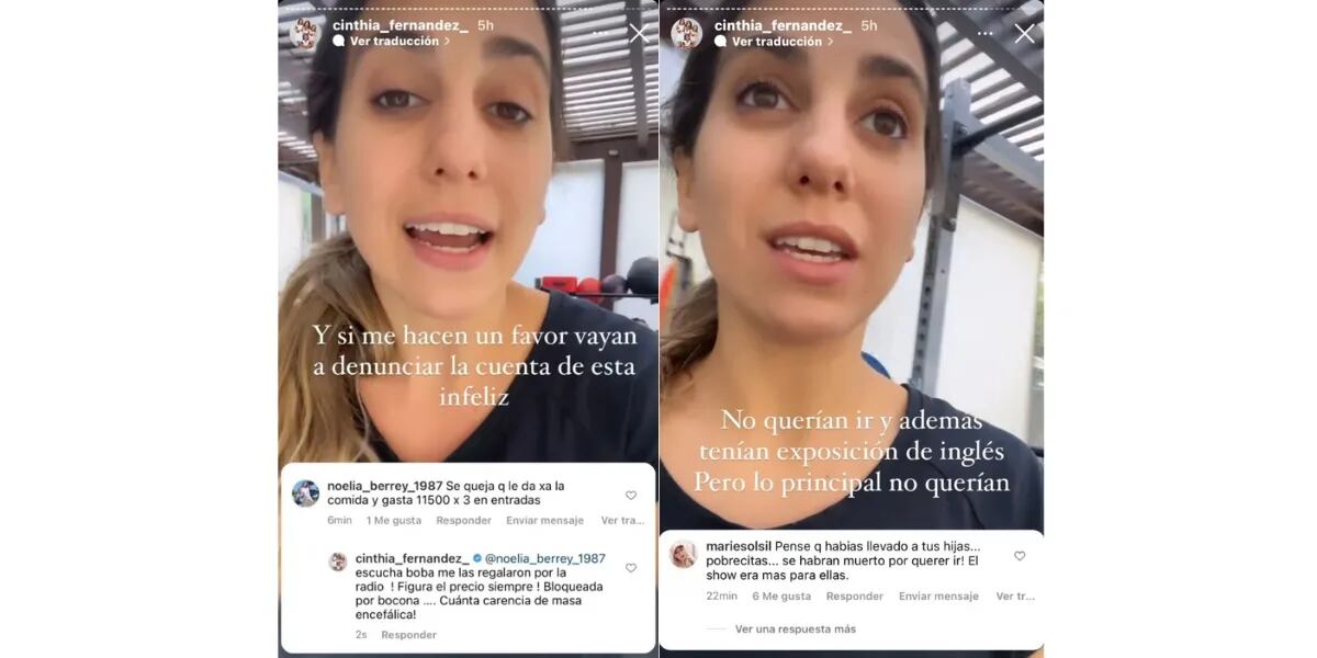 “Escuchá boba”, Cinthia Fernández estalló a los gritos contra una seguidora que la criticó por gastar plata para ver a Tini