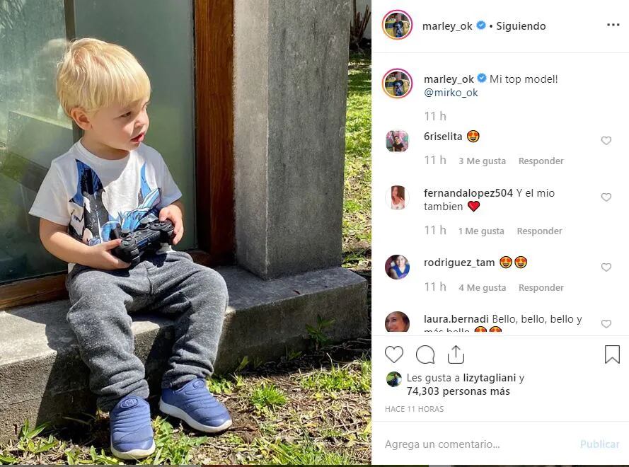 Posteo de Marley con la foto de su hijo Mirko.